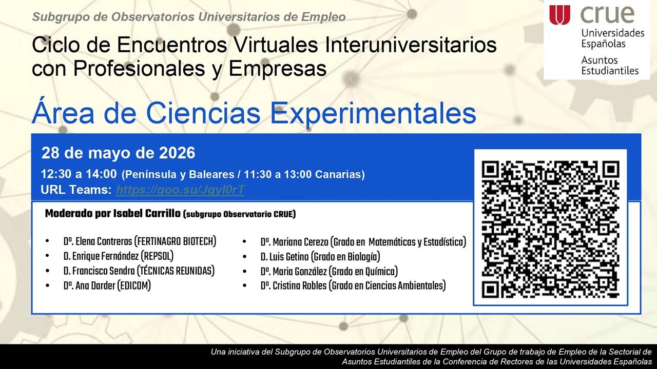 Cartel | " Ciclo de Encuentros Virtuales Interuniversitarios con Profesionales y Empresas CRUE"
