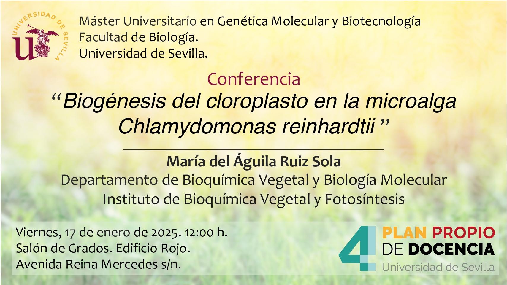 Conferencia: Biogénesis del cloroplasto en la microalga Chlamydomonas reinhardtii