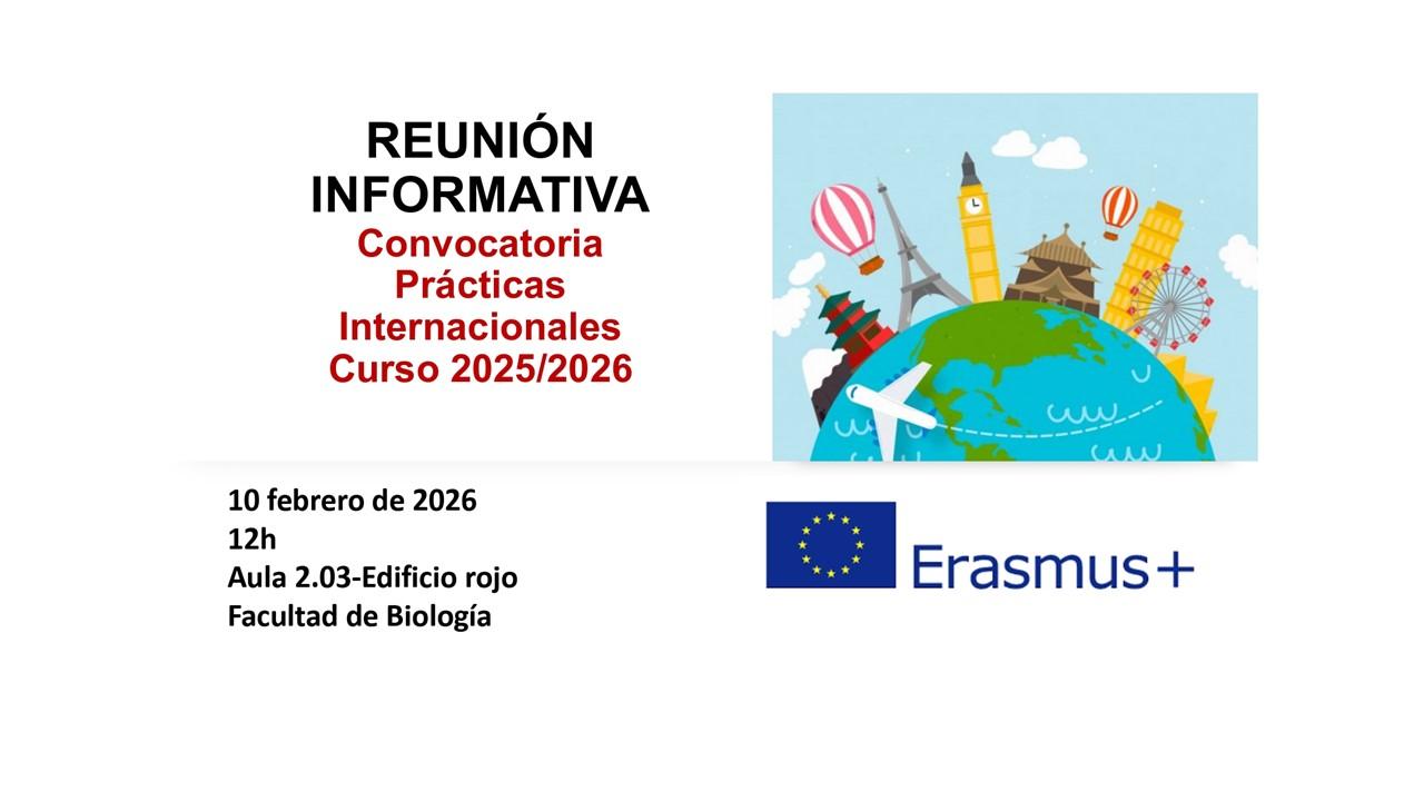 Cartel | Reunión Informativa sobre PRACTICAS INTERNACIONALES Curso 2025-2026 (Erasmus Practica)